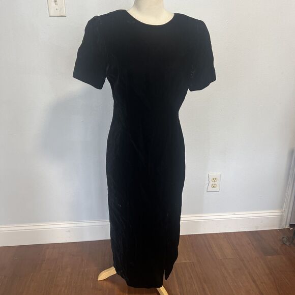 Vtg 80s Lanz Black Velvet Fairy Goth Withchy Cocktail Party Sheath Dress‎ 8 - Picture 1 of 9